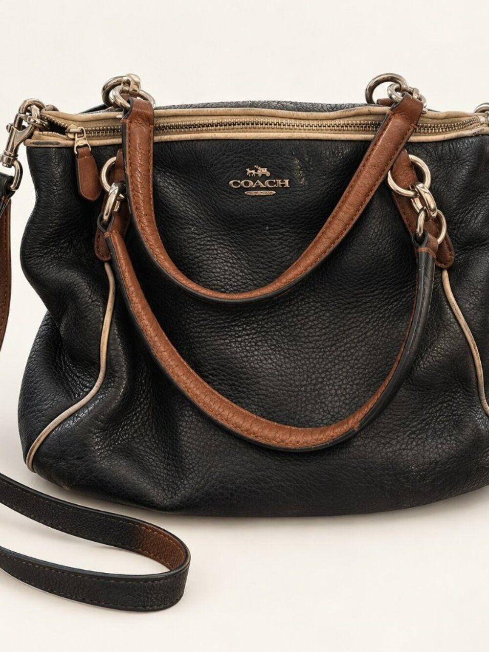 Coach Black & Brown Satchel with Long Strap — Handle and Strap Wear